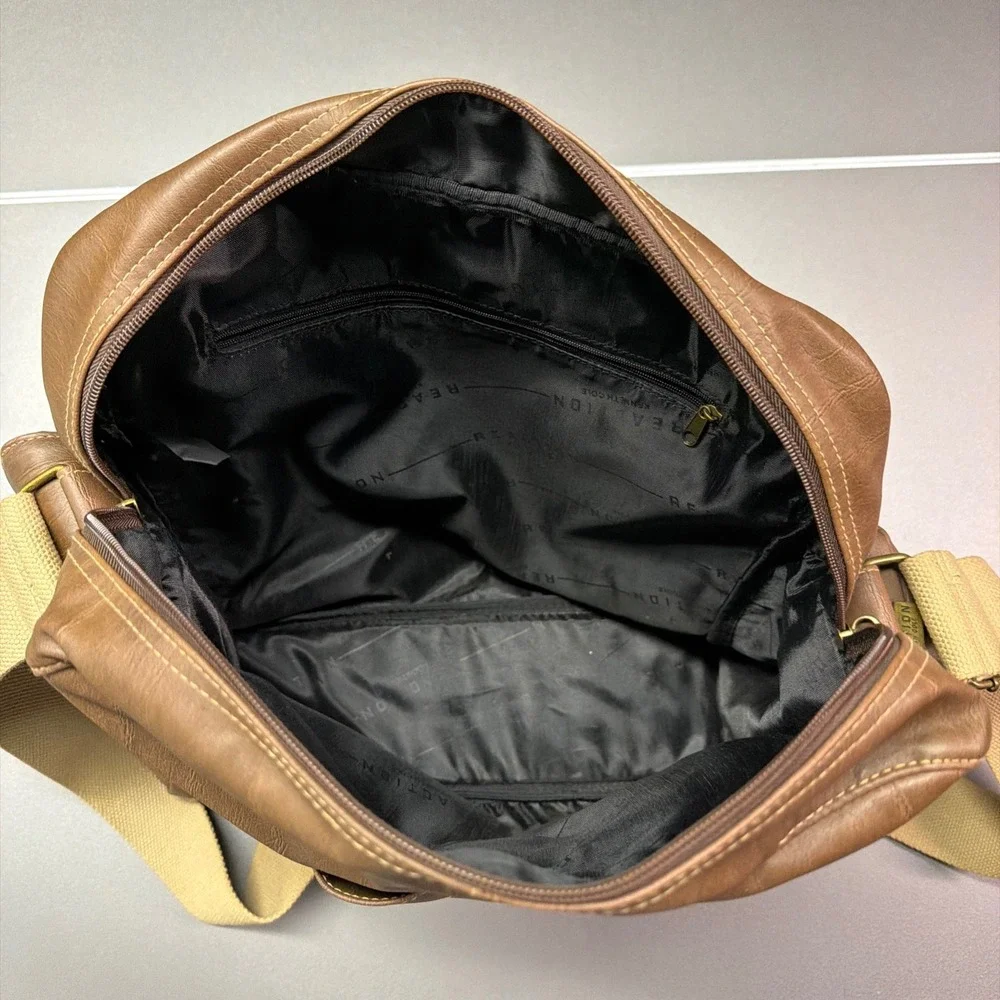 VTG Kenneth Cole Reaction Brown Faux Leather Crossbody Messenger Bag MultiPocket